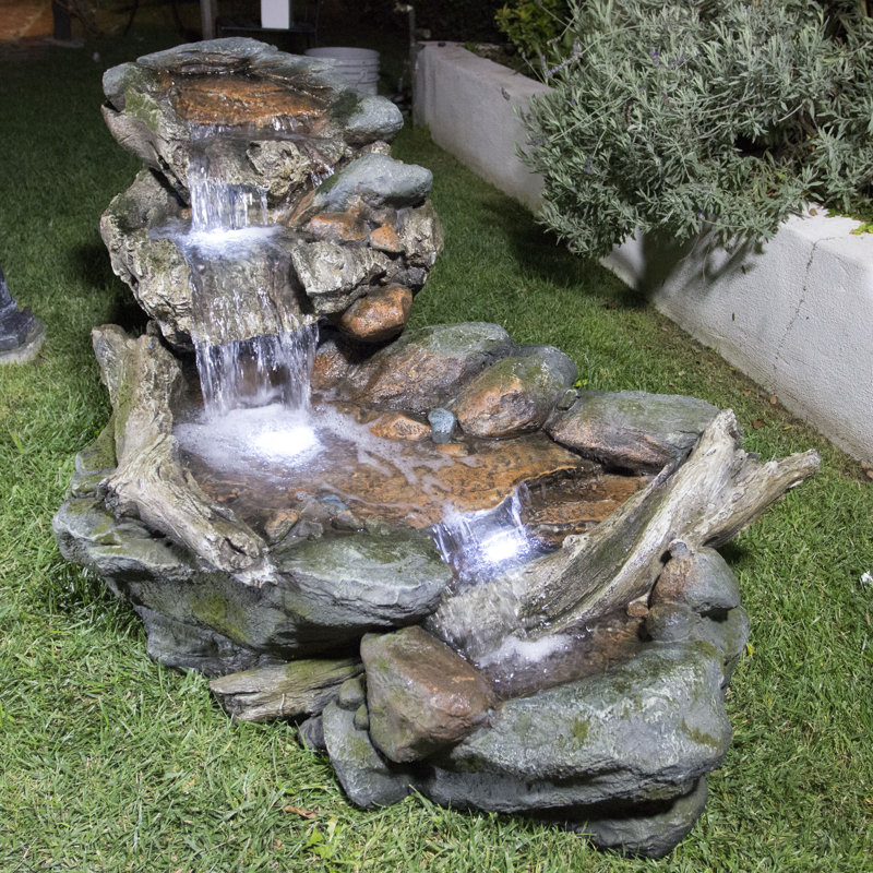 Millwood Pines Fiberglass Outdoor 3Tier Rainforest Rock Water Fountain